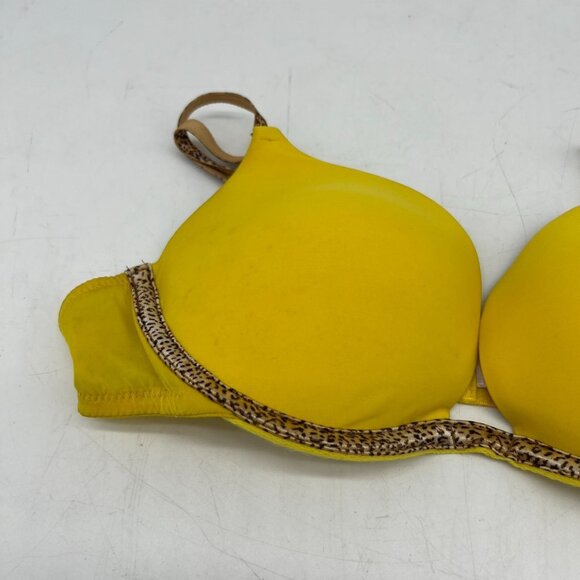 Victoria's Secret Womens Very Sexy Push-Up Bra Size 34B Yellow Leopard Trim Y2K - Picture 2 of 5